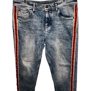 Flying Machine Blue label Men's Stretch Jeans Acid Wash Orange Blue Stripes‎ 34W